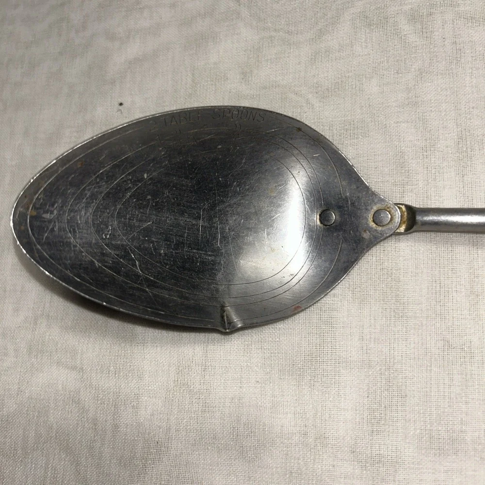 Vintage Genuine Stainless Steel Measuring Spoon Wooden Handle Kitchen Utensil